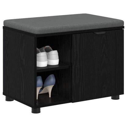 vidaXL Hall Bench Black Oak 60 x 38 x 46 cm Engineered Wood and Fabric 3