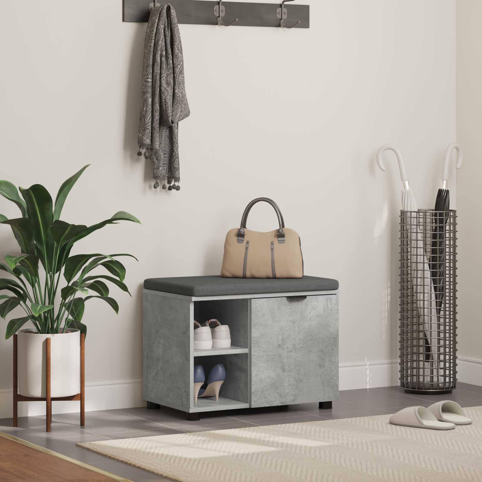 vidaXL Hall Bench with Cushion with Door Concrete Grey 60 x 38 x 46 cm 1
