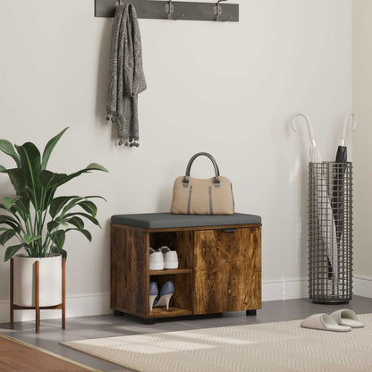 vidaXL Hall Bench with Cushion with Shelf Smoked Oak 60 x 38 x 46 cm 1