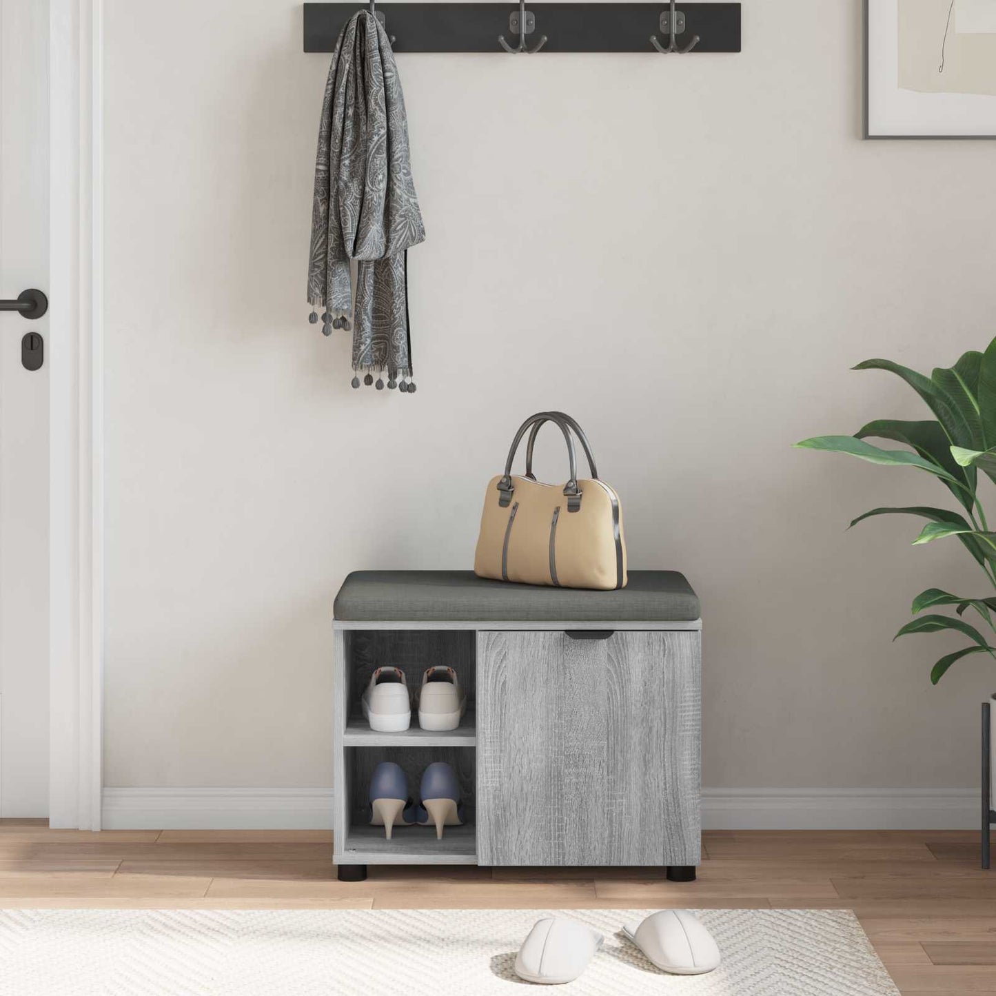 vidaXL Hall Bench with Cushion with Shelf Grey Sonoma 60 x 38 x 46 cm 4
