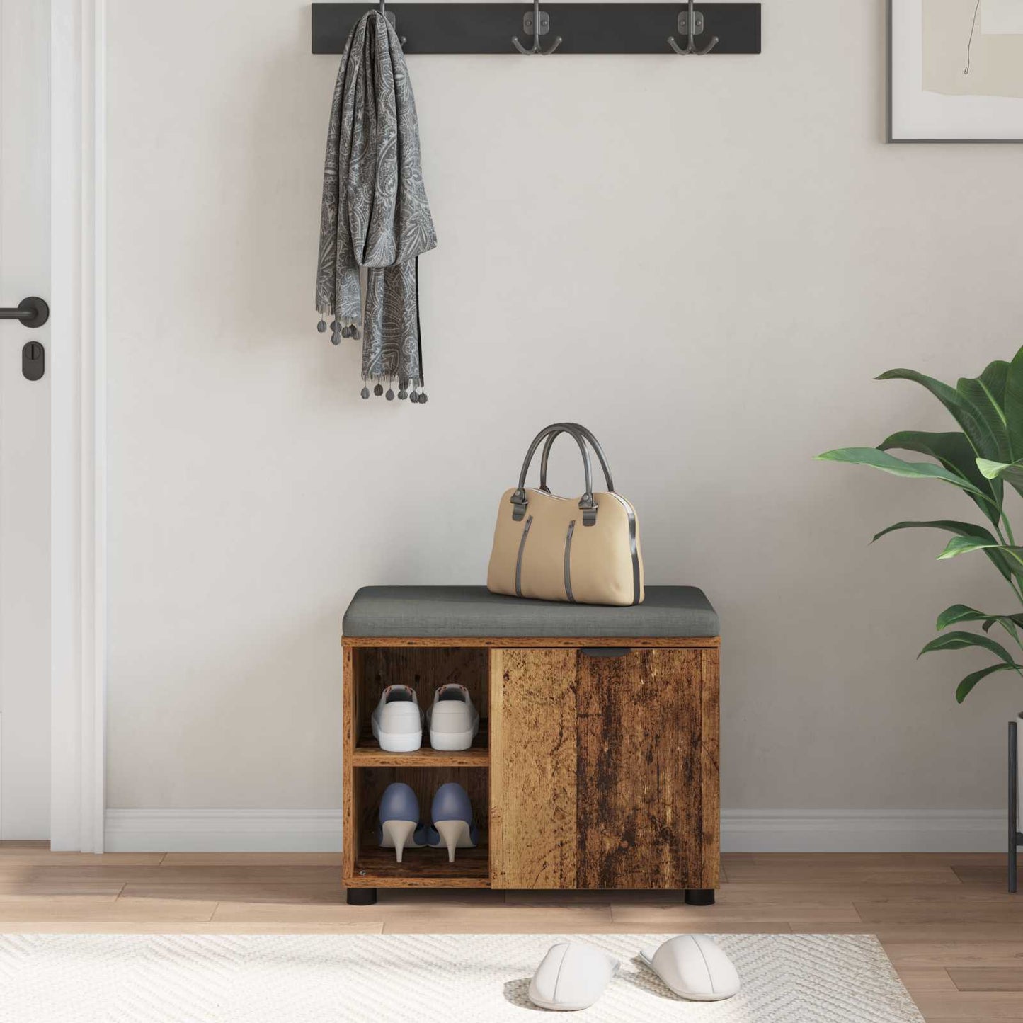 vidaXL Hall Bench Old Wood 60 x 38 x 46 cm Engineered Wood and Fabric 4