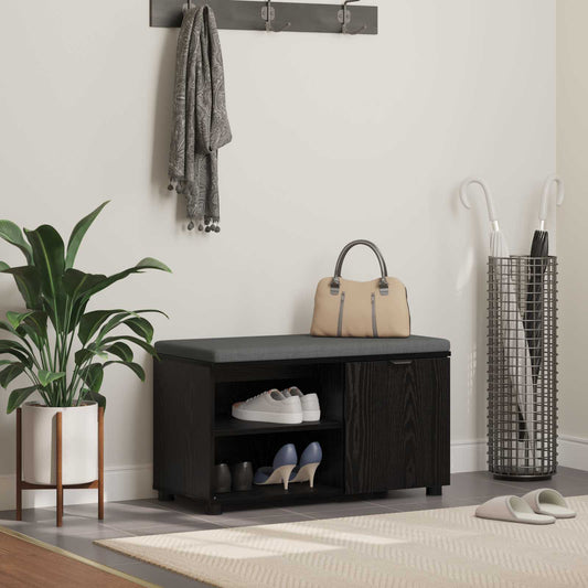 Hall Bench with Cushion with Shelf 80 x 38 x 46 cm Black oak