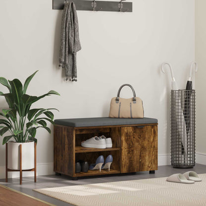 vidaXL Hall Bench with Cushion with Shelf Smoked Oak 80 x 38 x 46 cm 1