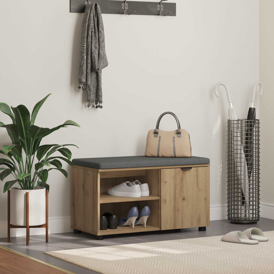 Hall Bench with Cushion with Shelf 80 x 38 x 46 cm Artisan oak