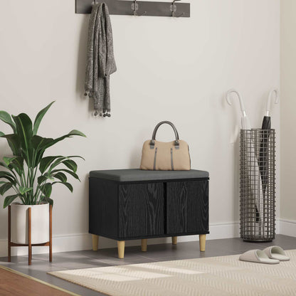 vidaXL Hall Bench Black Oak 60 x 38 x 46 cm Engineered Wood and Fabric 1