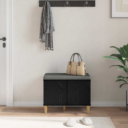 vidaXL Hall Bench Black Oak 60 x 38 x 46 cm Engineered Wood and Fabric 4