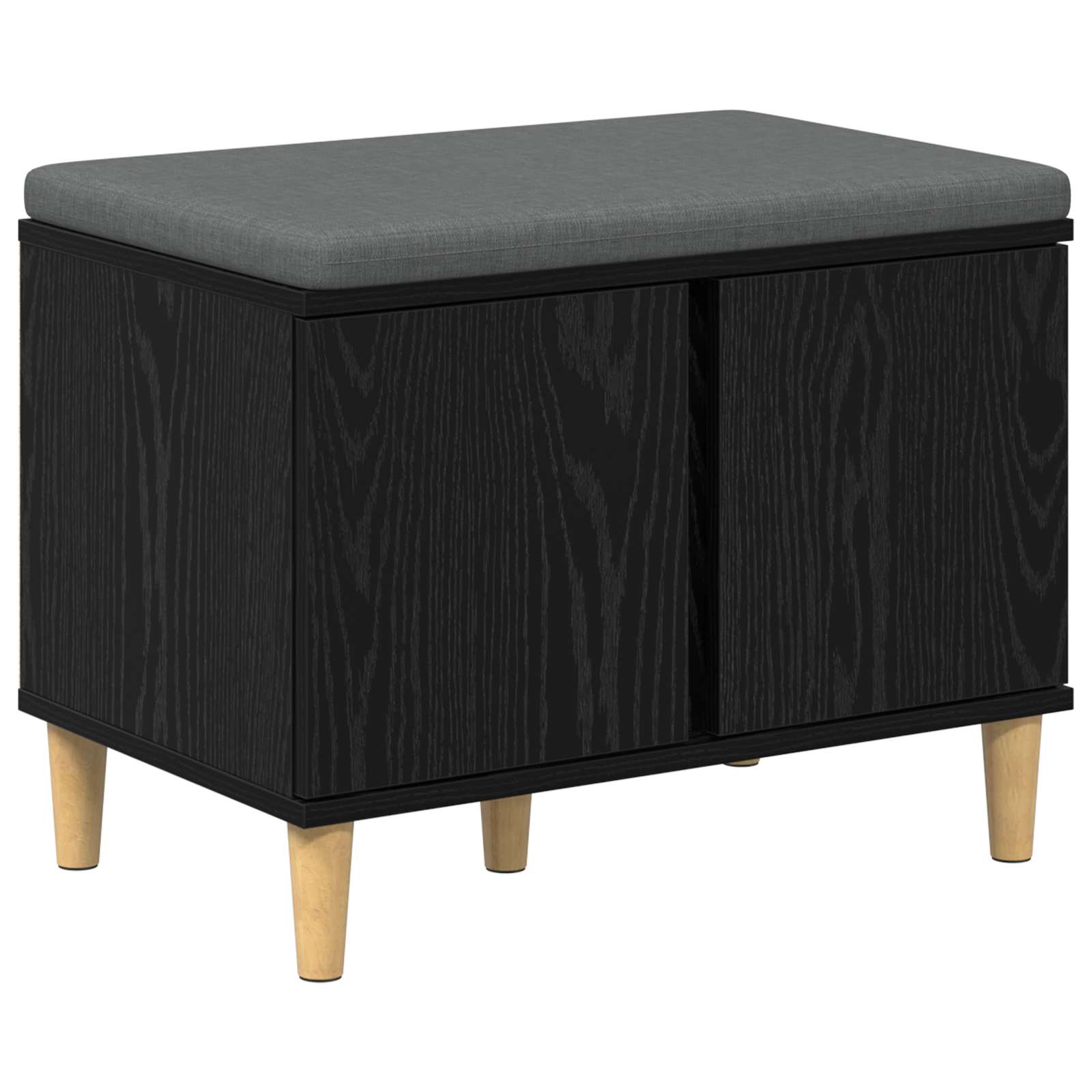 vidaXL Hall Bench Black Oak 60 x 38 x 46 cm Engineered Wood and Fabric 2