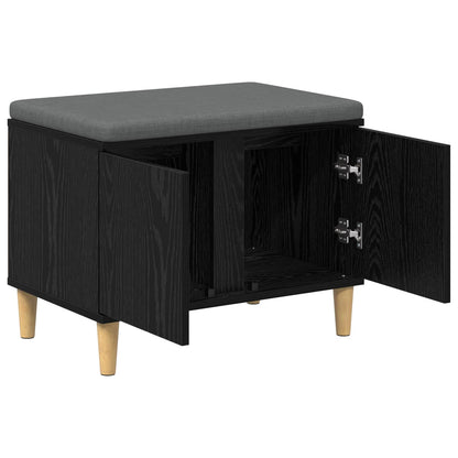 vidaXL Hall Bench Black Oak 60 x 38 x 46 cm Engineered Wood and Fabric 5