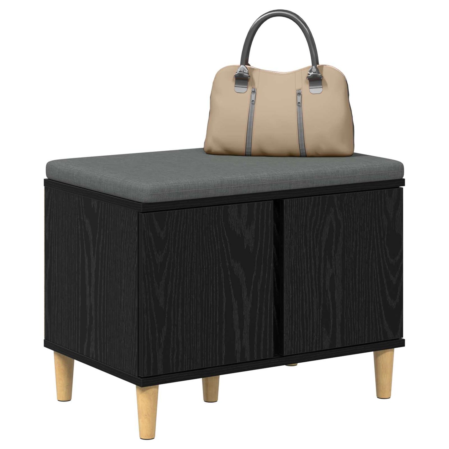 vidaXL Hall Bench Black Oak 60 x 38 x 46 cm Engineered Wood and Fabric 3
