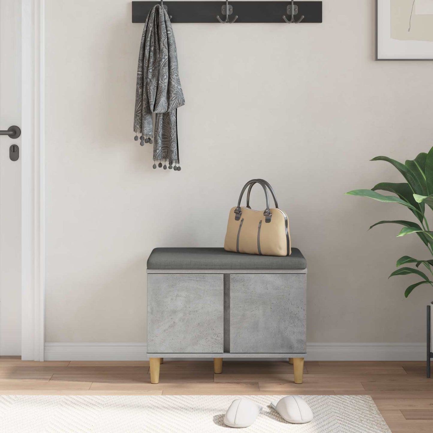 vidaXL Hall Bench with Cushion with Door Concrete Grey 60 x 38 x 46 cm 4