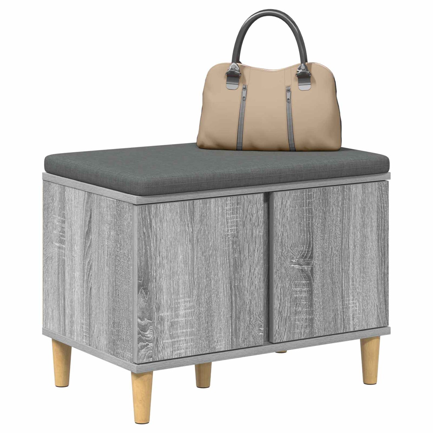 vidaXL Hall Bench with Cushion with Door Grey Sonoma 60 x 38 x 46 cm 3