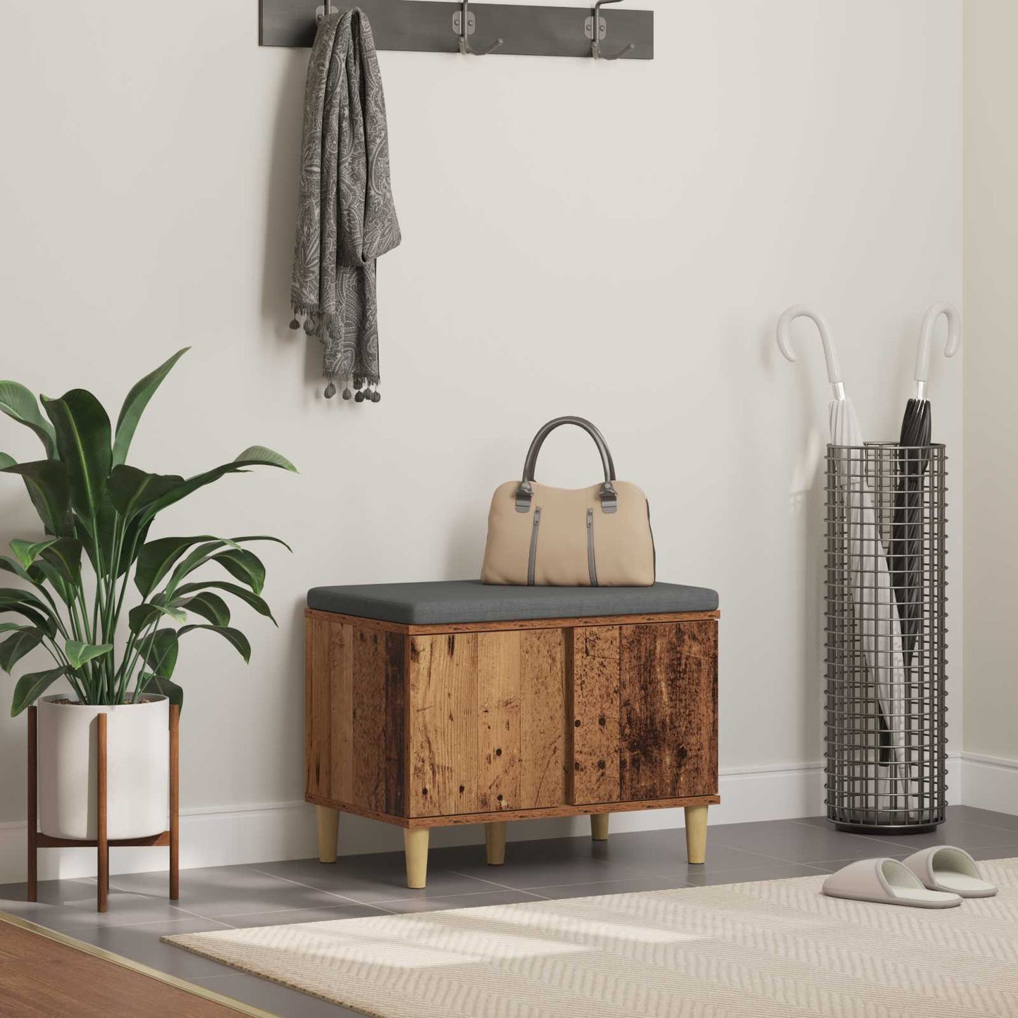 vidaXL Hall Bench Old Wood 60 x 38 x 46 cm Engineered Wood and Fabric 1