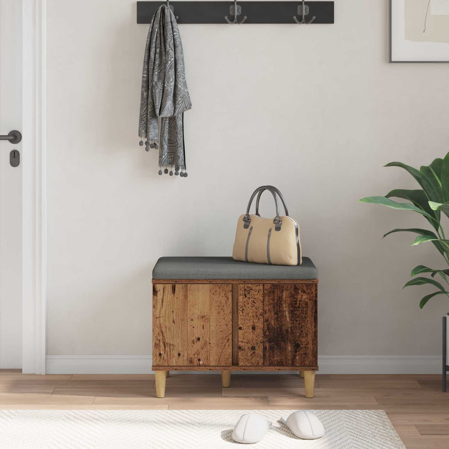 vidaXL Hall Bench Old Wood 60 x 38 x 46 cm Engineered Wood and Fabric 4