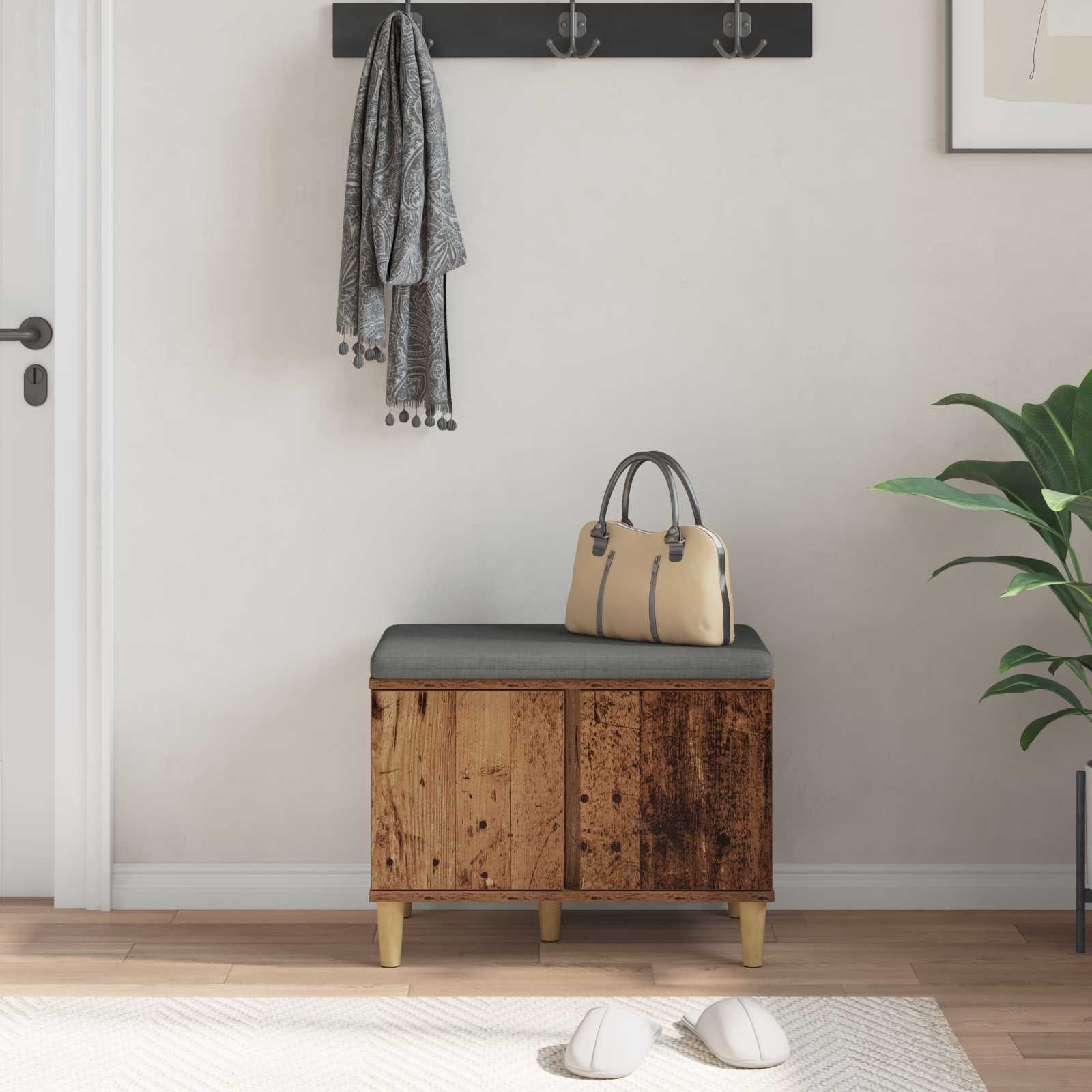 vidaXL Hall Bench Old Wood 60 x 38 x 46 cm Engineered Wood and Fabric 4