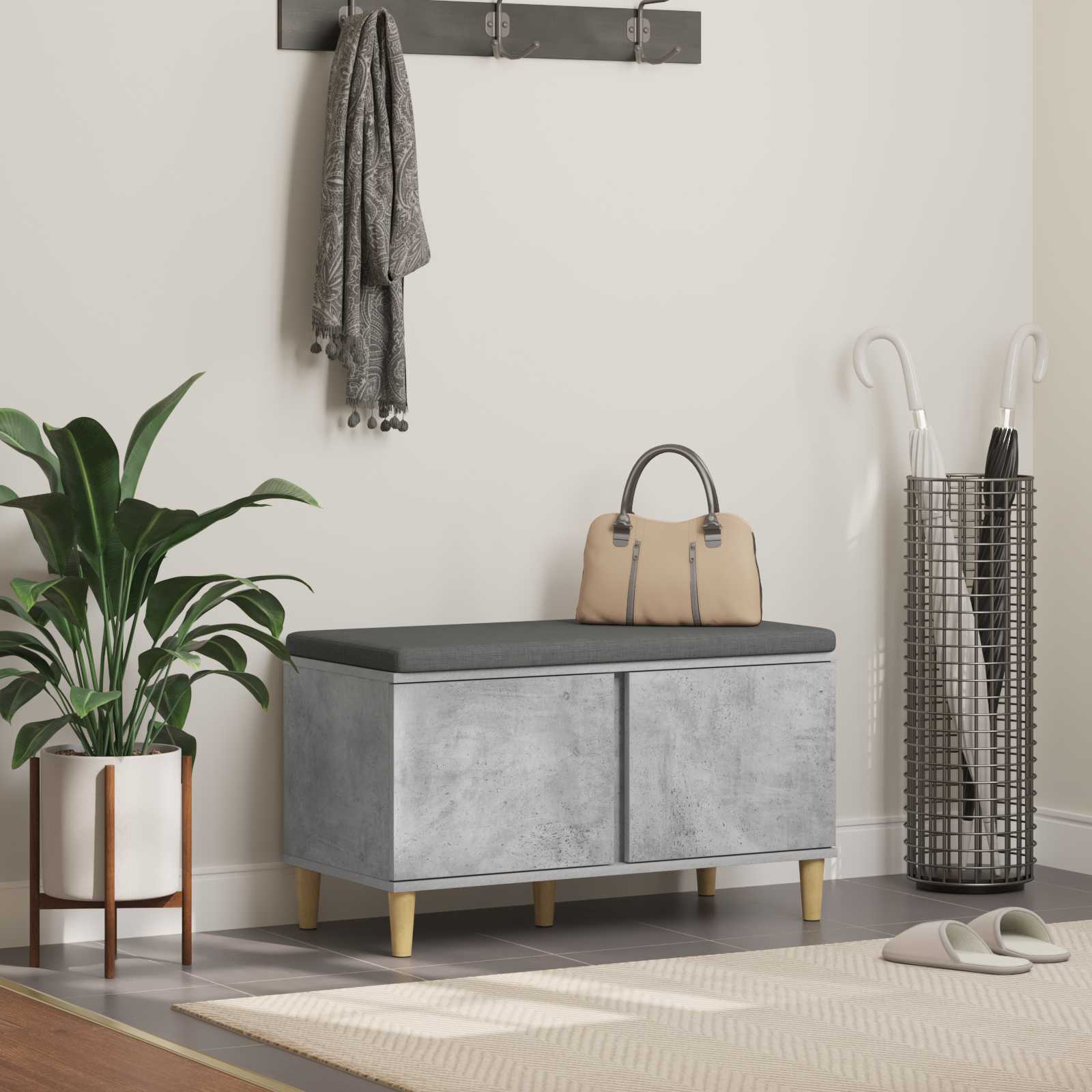 vidaXL Hall Bench with Cushion with Door Concrete Grey 80 x 38 x 46 cm 1