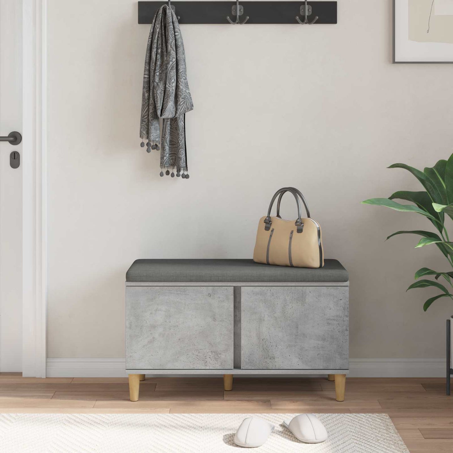 vidaXL Hall Bench with Cushion with Door Concrete Grey 80 x 38 x 46 cm 4