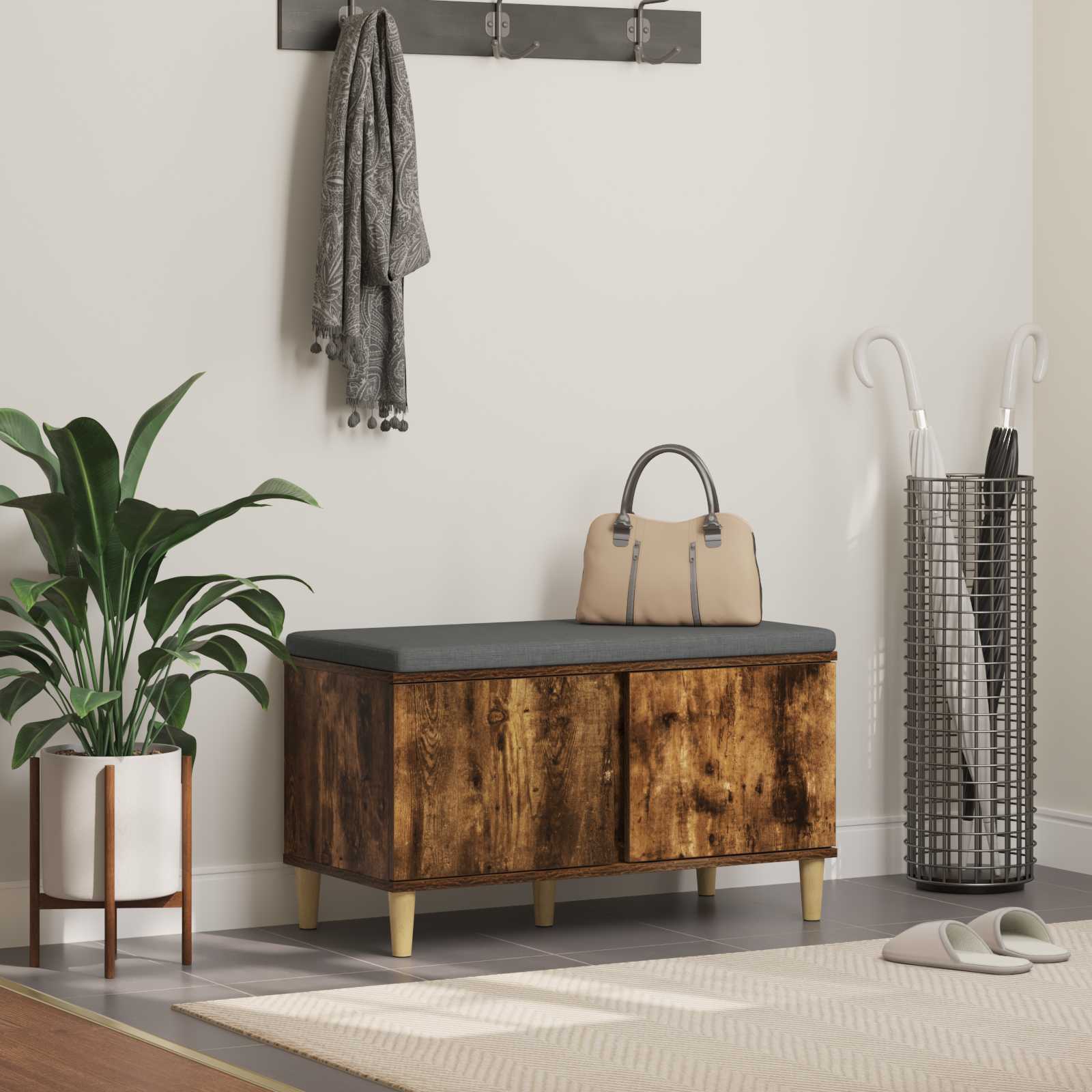 vidaXL Hall Bench with Cushion with Storage Smoked Oak 80 x 38 x 46 cm 1