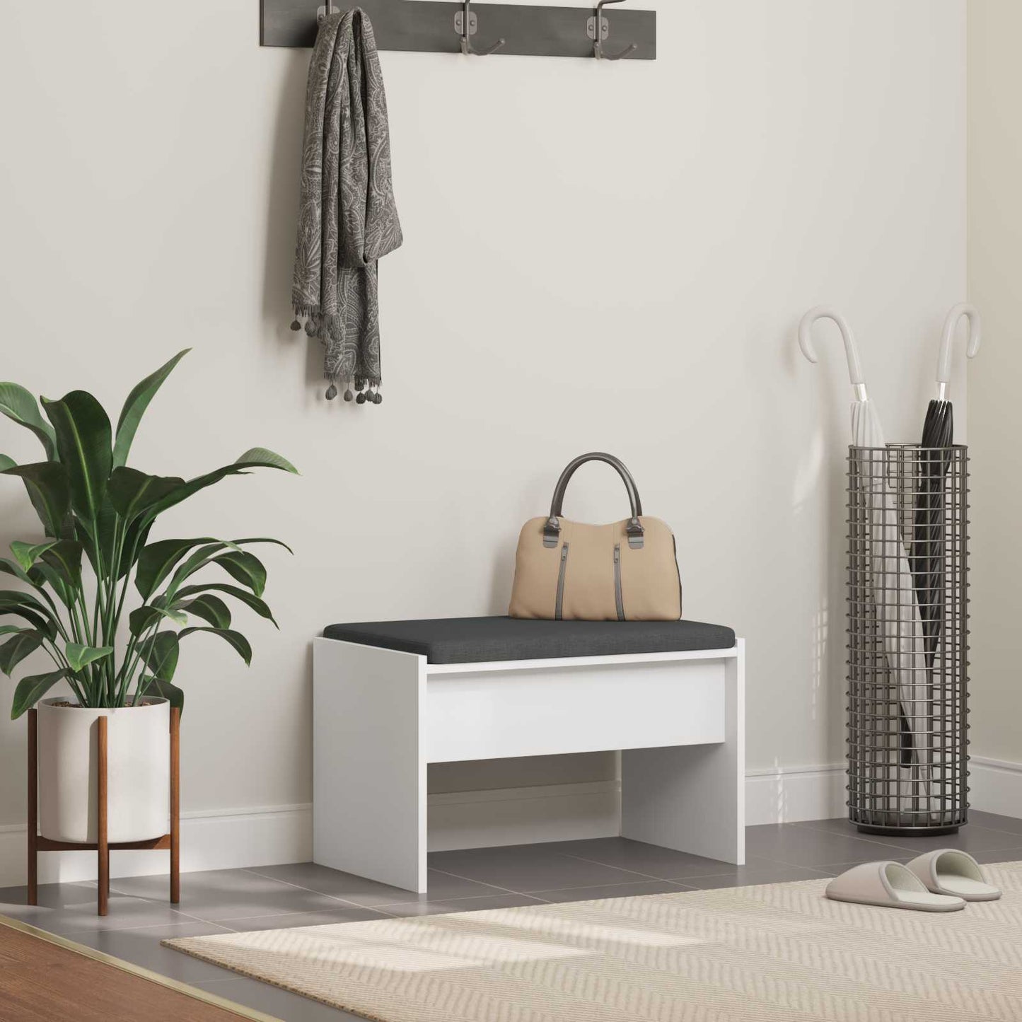 vidaXL Hall Bench with Cushion White 63 x 38 x 40 cm 1