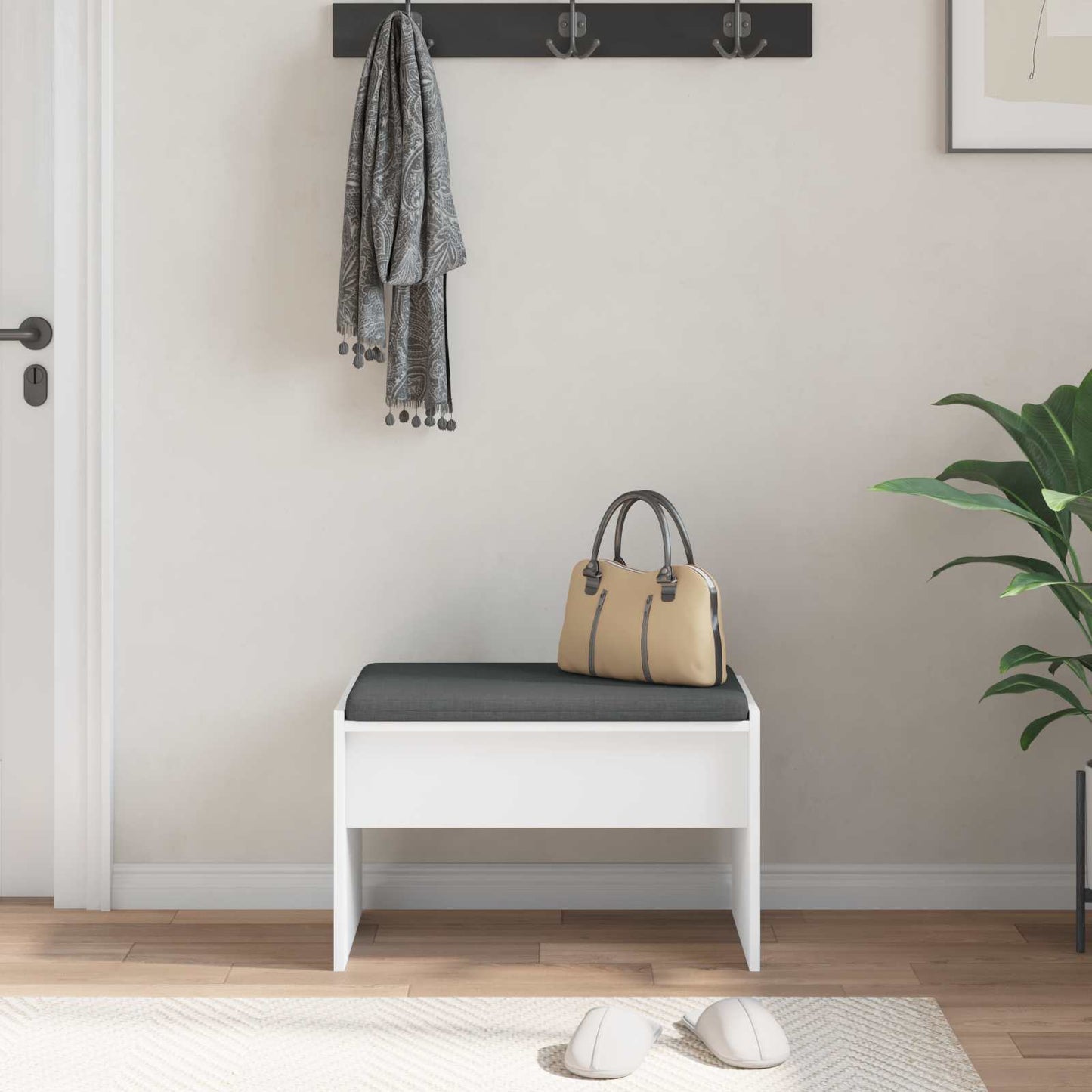 vidaXL Hall Bench with Cushion White 63 x 38 x 40 cm 4