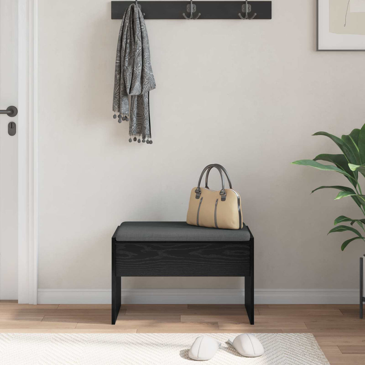 Hall Bench with Cushion Black Oak