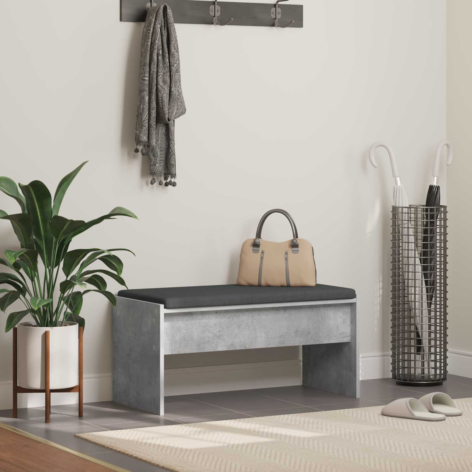 vidaXL Hall Bench with Cushion Concrete Grey 83 x 38 x 40 cm 1