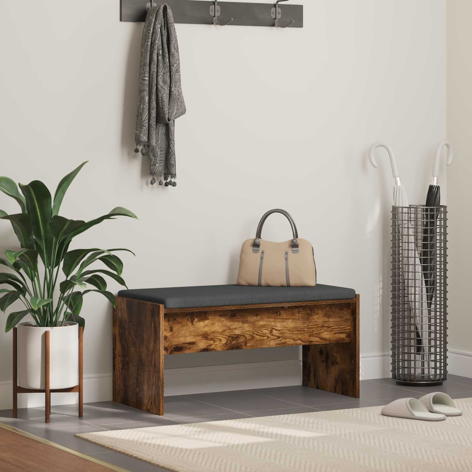 vidaXL Hall Bench with Cushion Smoked Oak 83 x 38 x 40 cm 1