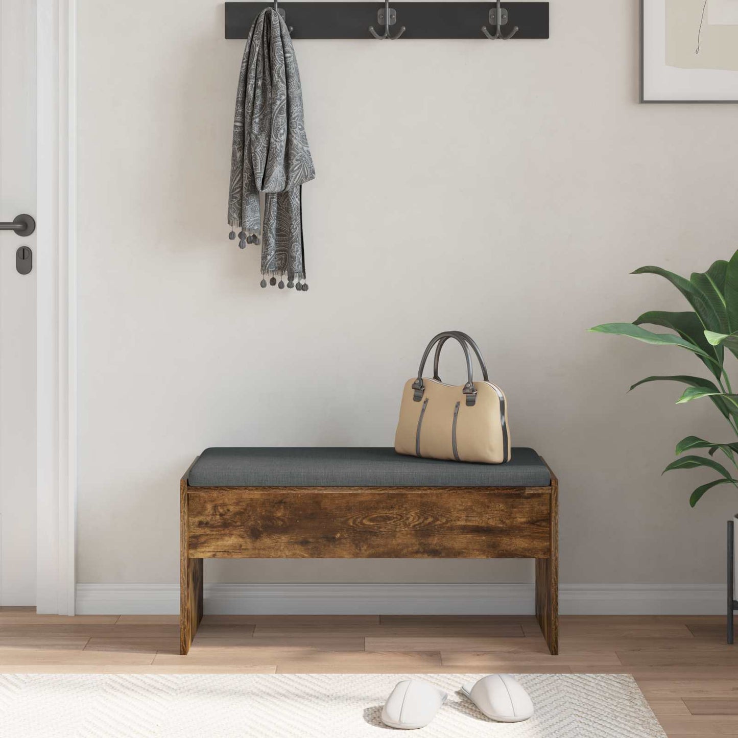 vidaXL Hall Bench with Cushion Smoked Oak 83 x 38 x 40 cm 4