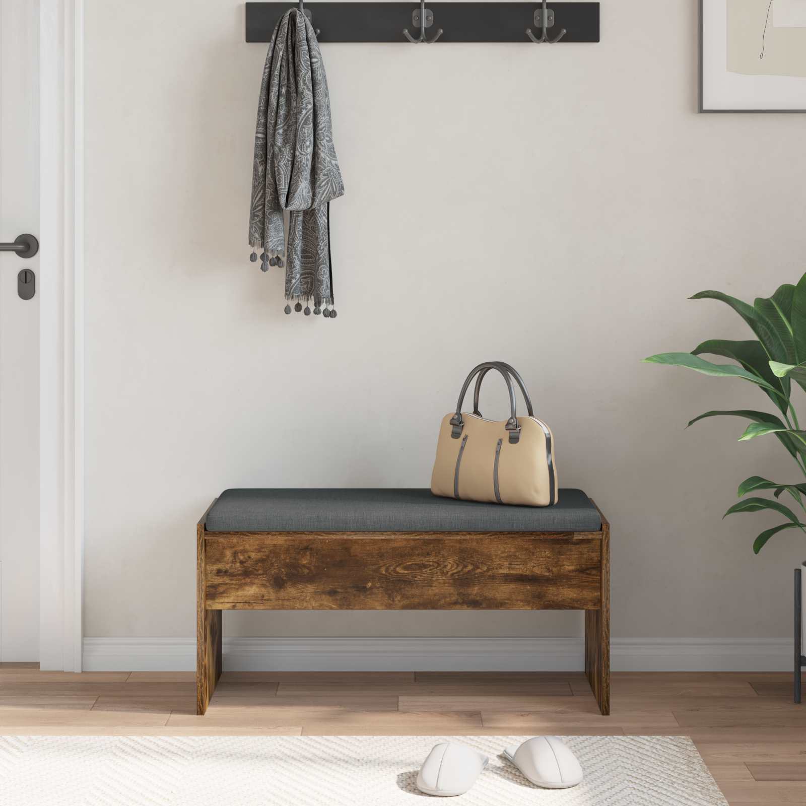 vidaXL Hall Bench with Cushion Smoked Oak 83 x 38 x 40 cm 4