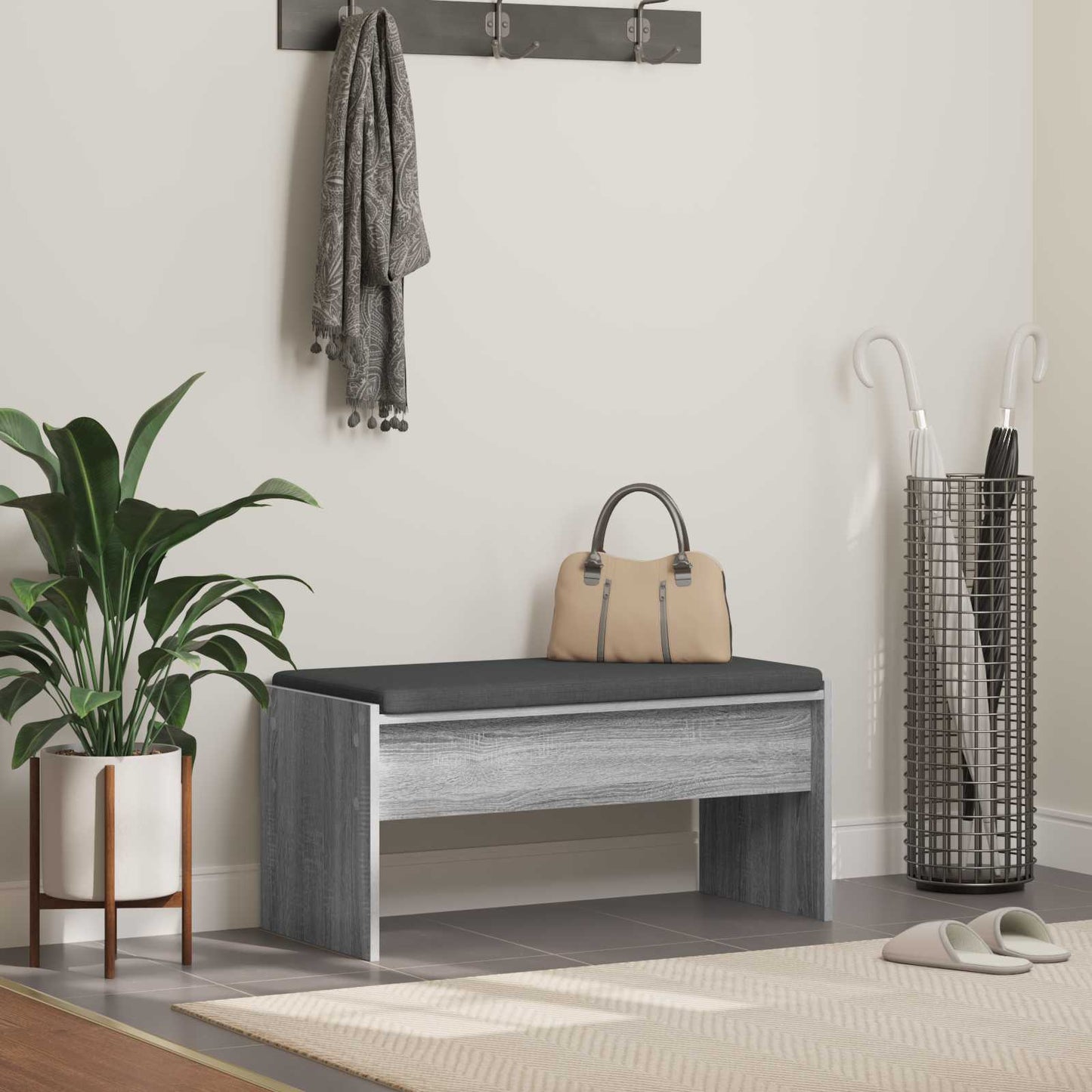 vidaXL Hall Bench with Cushion Grey Sonoma 83 x 38 x 40 cm 1