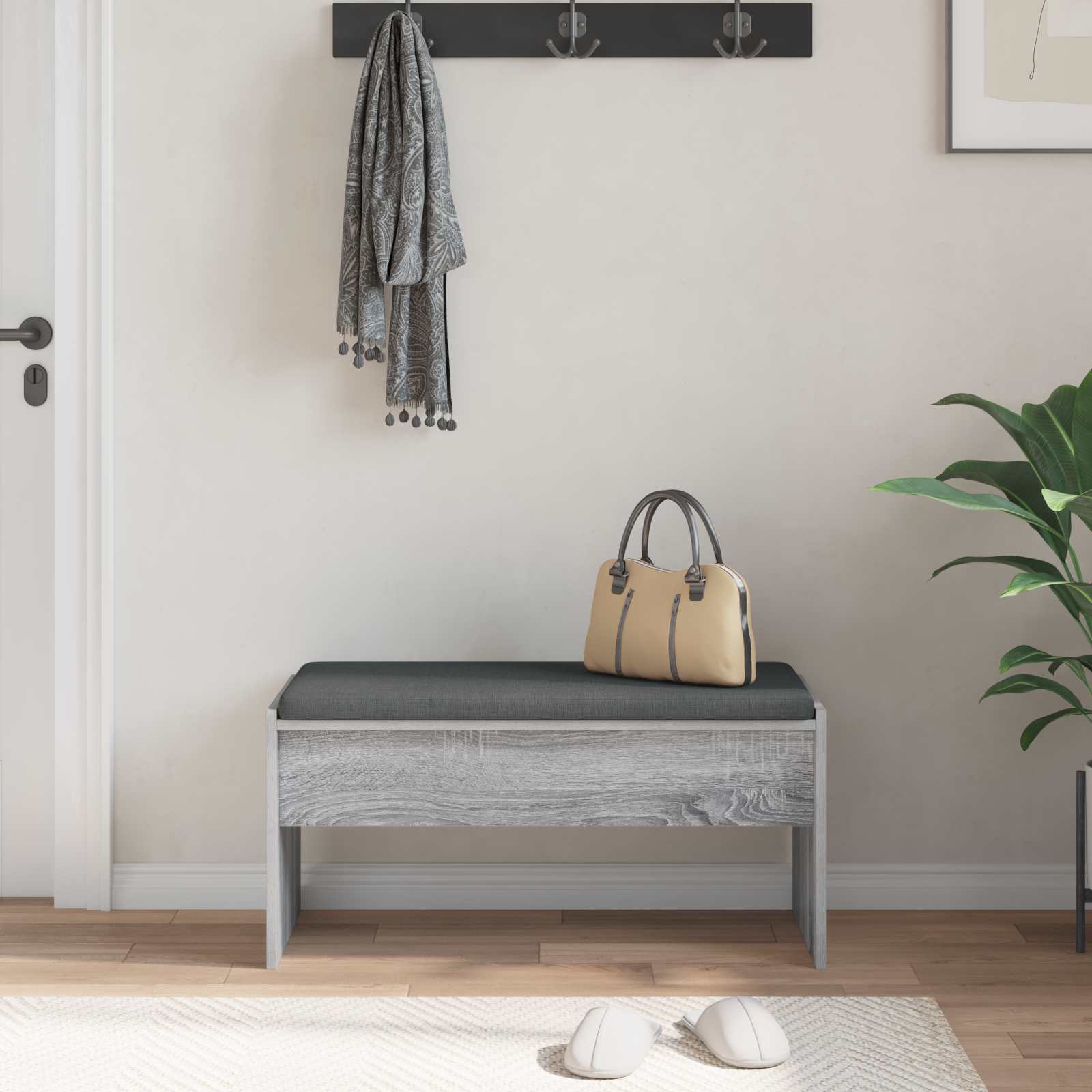 vidaXL Hall Bench with Cushion Grey Sonoma 83 x 38 x 40 cm 4