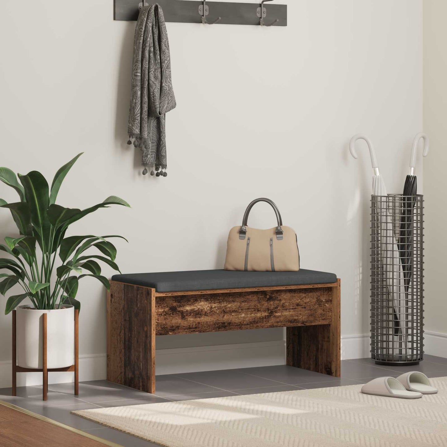 vidaXL Hall Bench with Cushion Old Wood 83 x 38 x 40 cm 1