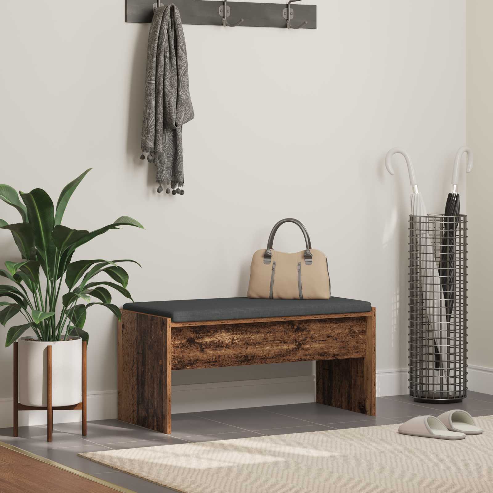 vidaXL Hall Bench with Cushion Old Wood 83 x 38 x 40 cm 1