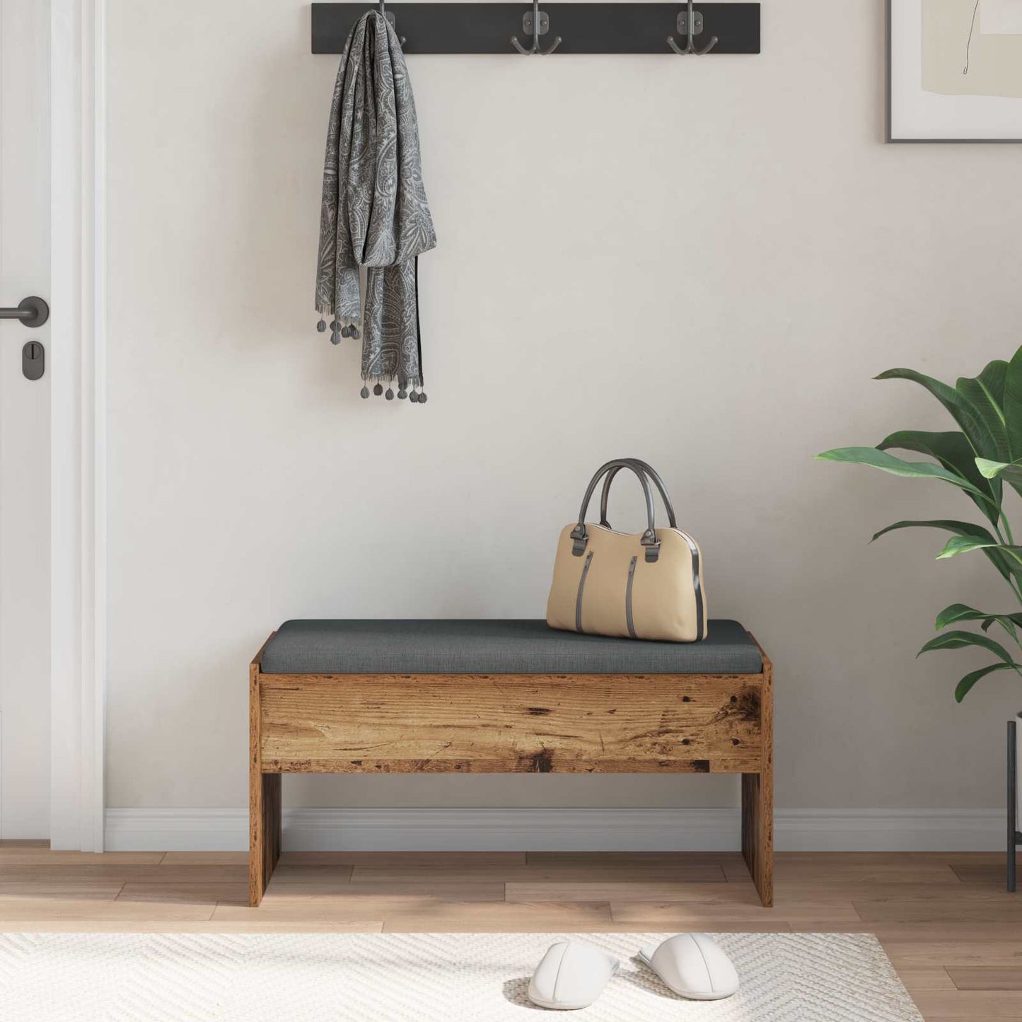 vidaXL Hall Bench with Cushion Old Wood 83 x 38 x 40 cm 4