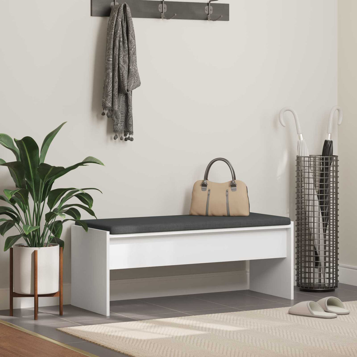 vidaXL Hall Bench with Cushion White 103 x 38 x 40 cm 1