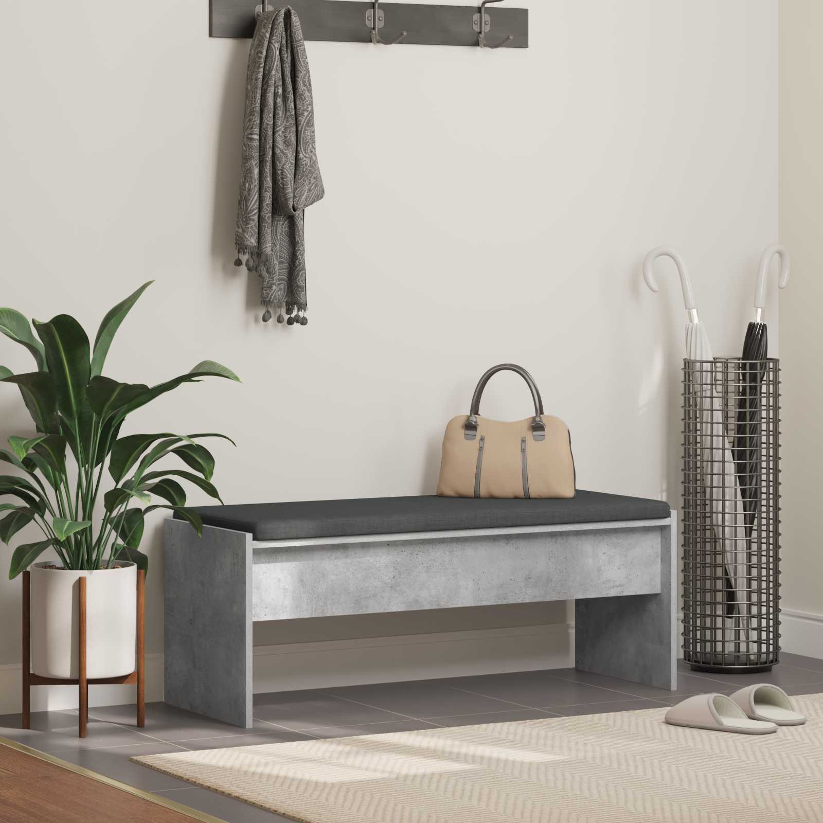 vidaXL Hall Bench with Cushion Concrete Grey 103 x 38 x 40 cm 1