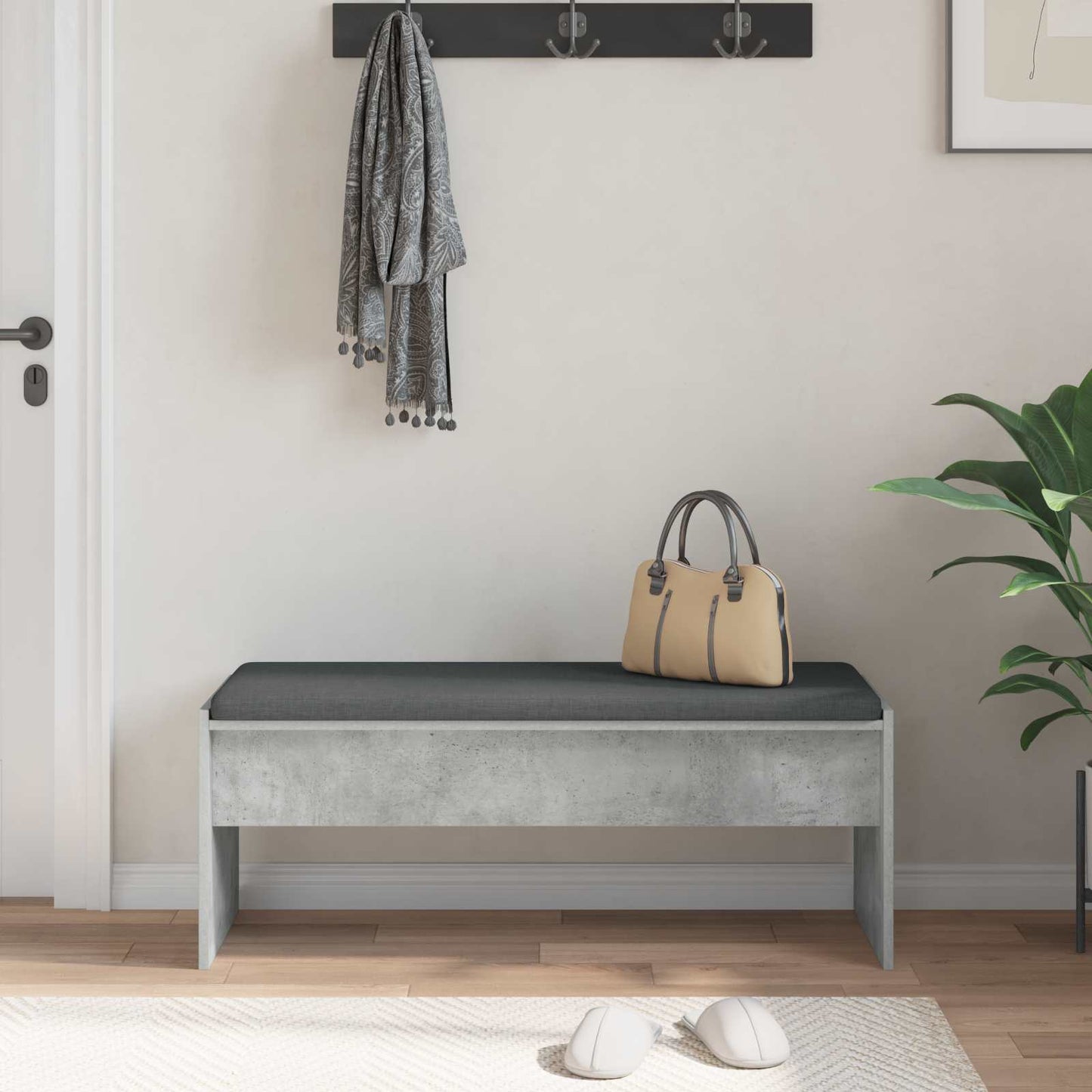 vidaXL Hall Bench with Cushion Concrete Grey 103 x 38 x 40 cm 4