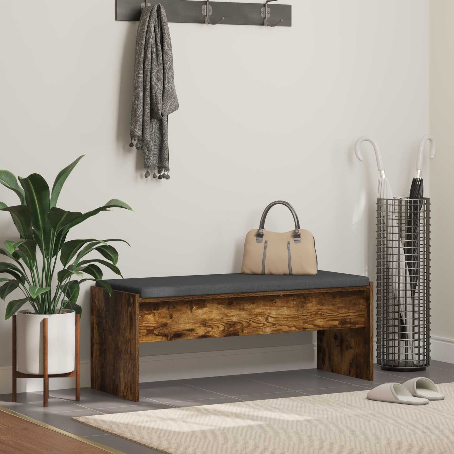 vidaXL Hall Bench with Cushion Smoked Oak 103 x 38 x 40 cm 1