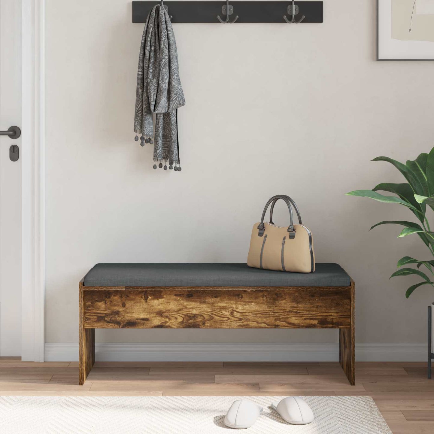 vidaXL Hall Bench with Cushion Smoked Oak 103 x 38 x 40 cm 4