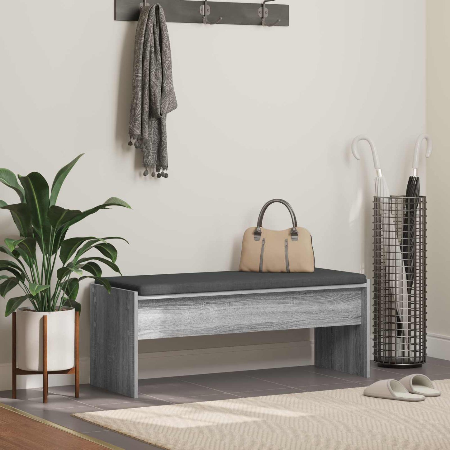 vidaXL Hall Bench with Cushion Grey Sonoma 103 x 38 x 40 cm 1