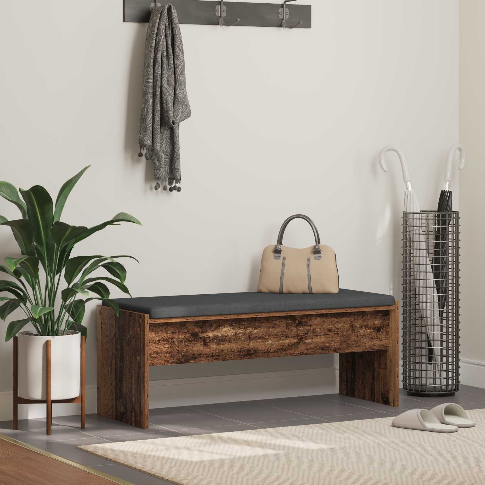 vidaXL Hall Bench with Cushion Old Wood 103 x 38 x 40 cm 1