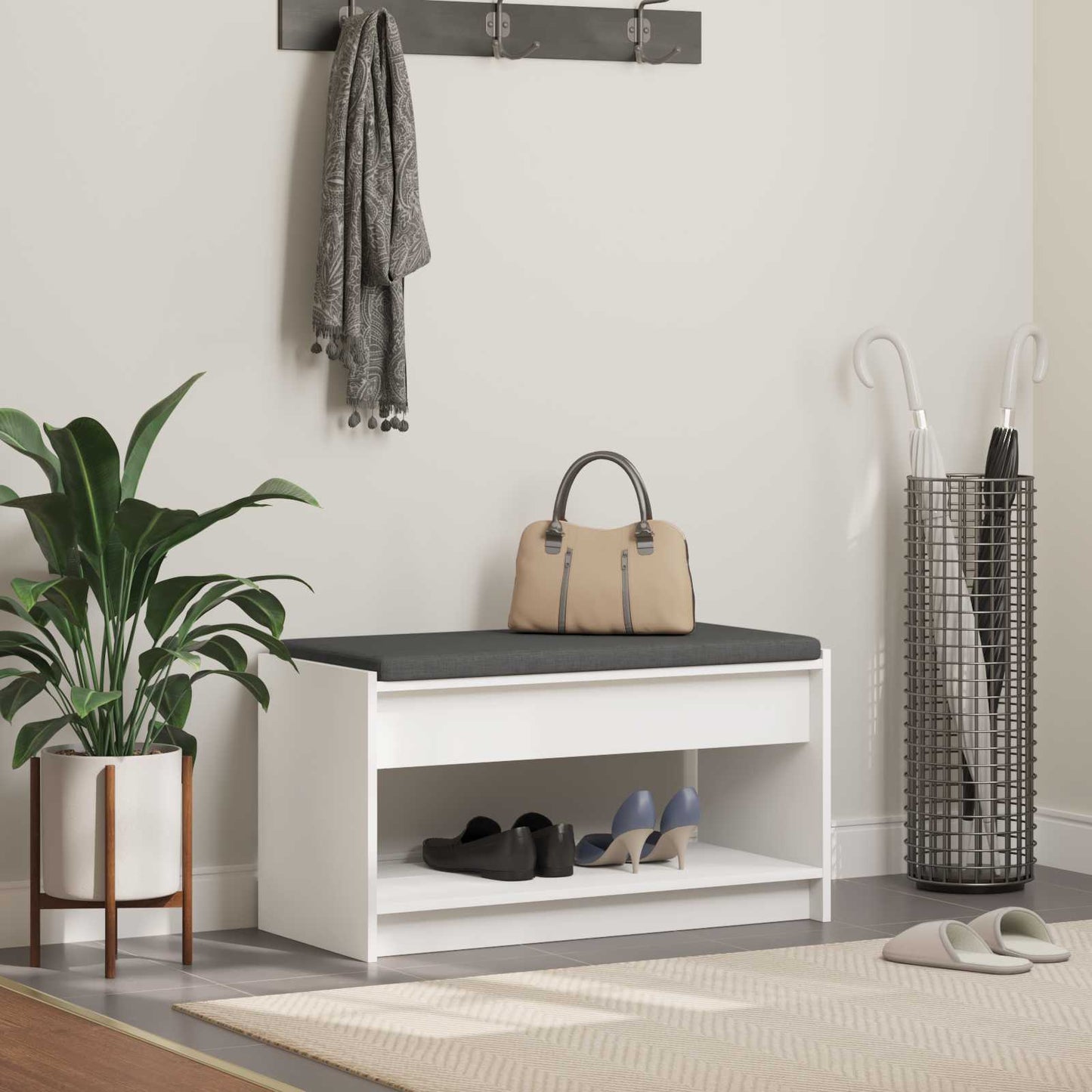 vidaXL Hall Bench White 83 x 38 x 45 cm Engineered Wood and Fabric 1