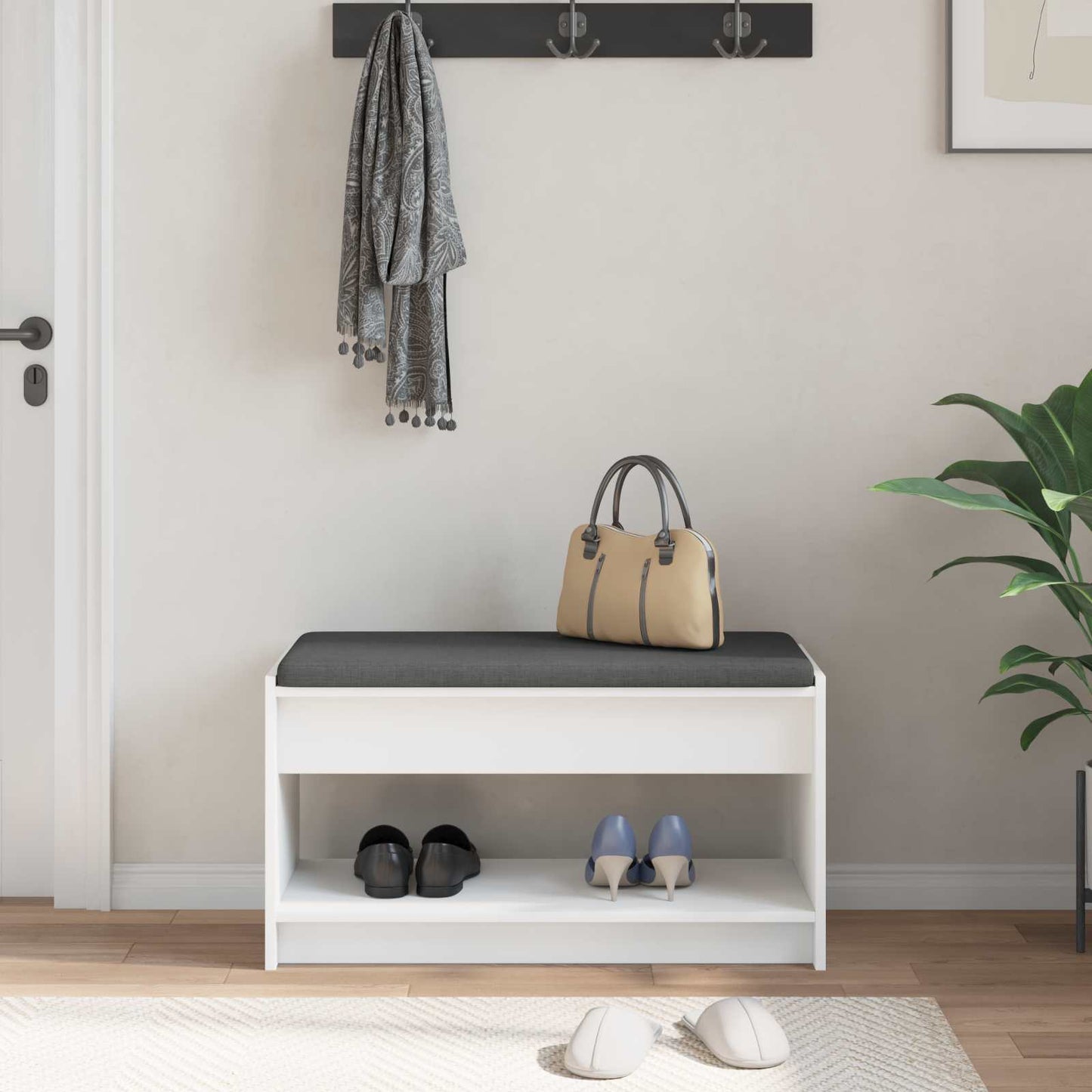 vidaXL Hall Bench White 83 x 38 x 45 cm Engineered Wood and Fabric 4