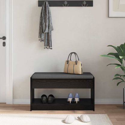 vidaXL Hall Bench Black Oak 83 x 38 x 45 cm Engineered Wood and Fabric 4