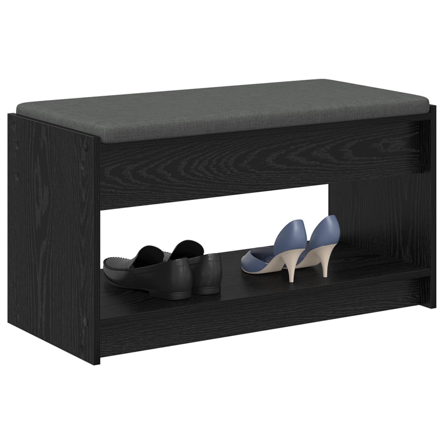 vidaXL Hall Bench Black Oak 83 x 38 x 45 cm Engineered Wood and Fabric 3