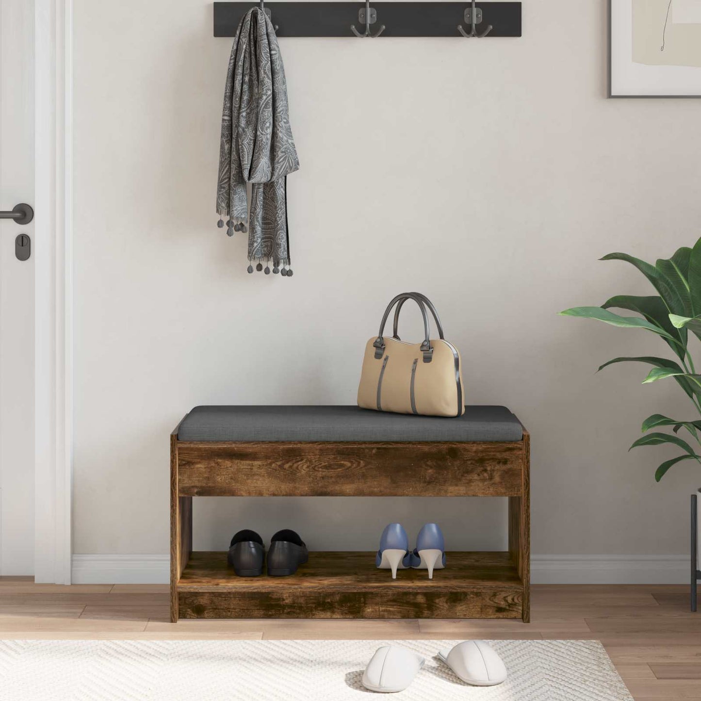 vidaXL Hall Bench Smoked Oak 83 x 38 x 45 cm 4