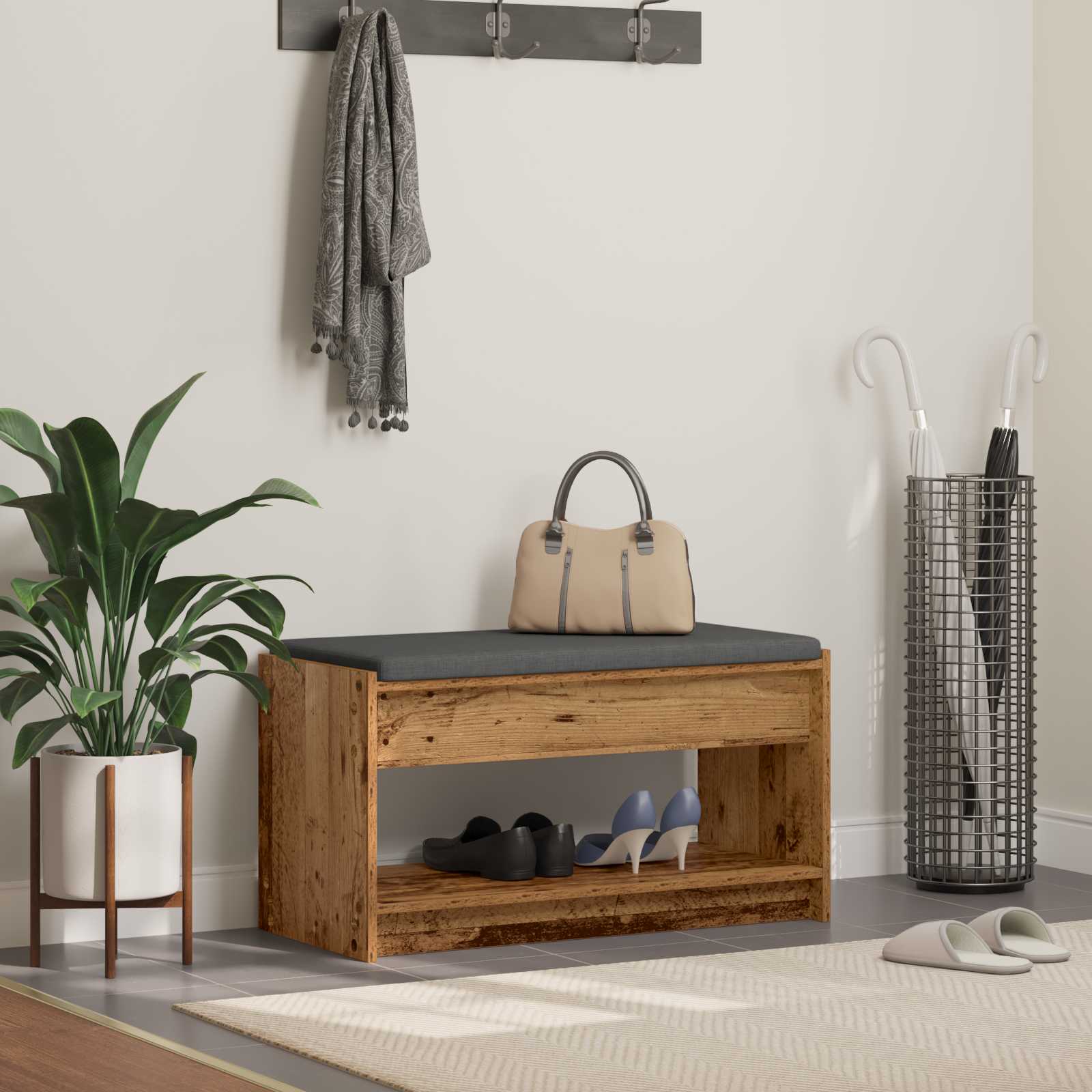vidaXL Hall Bench Old Wood 83 x 38 x 45 cm Engineered Wood and Fabric 1