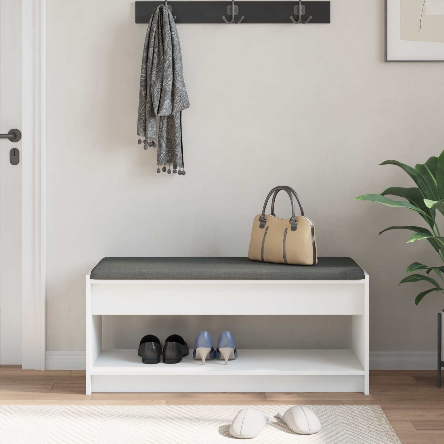 vidaXL Hall Bench White 103 x 38 x 45 cm Engineered Wood and Fabric 4
