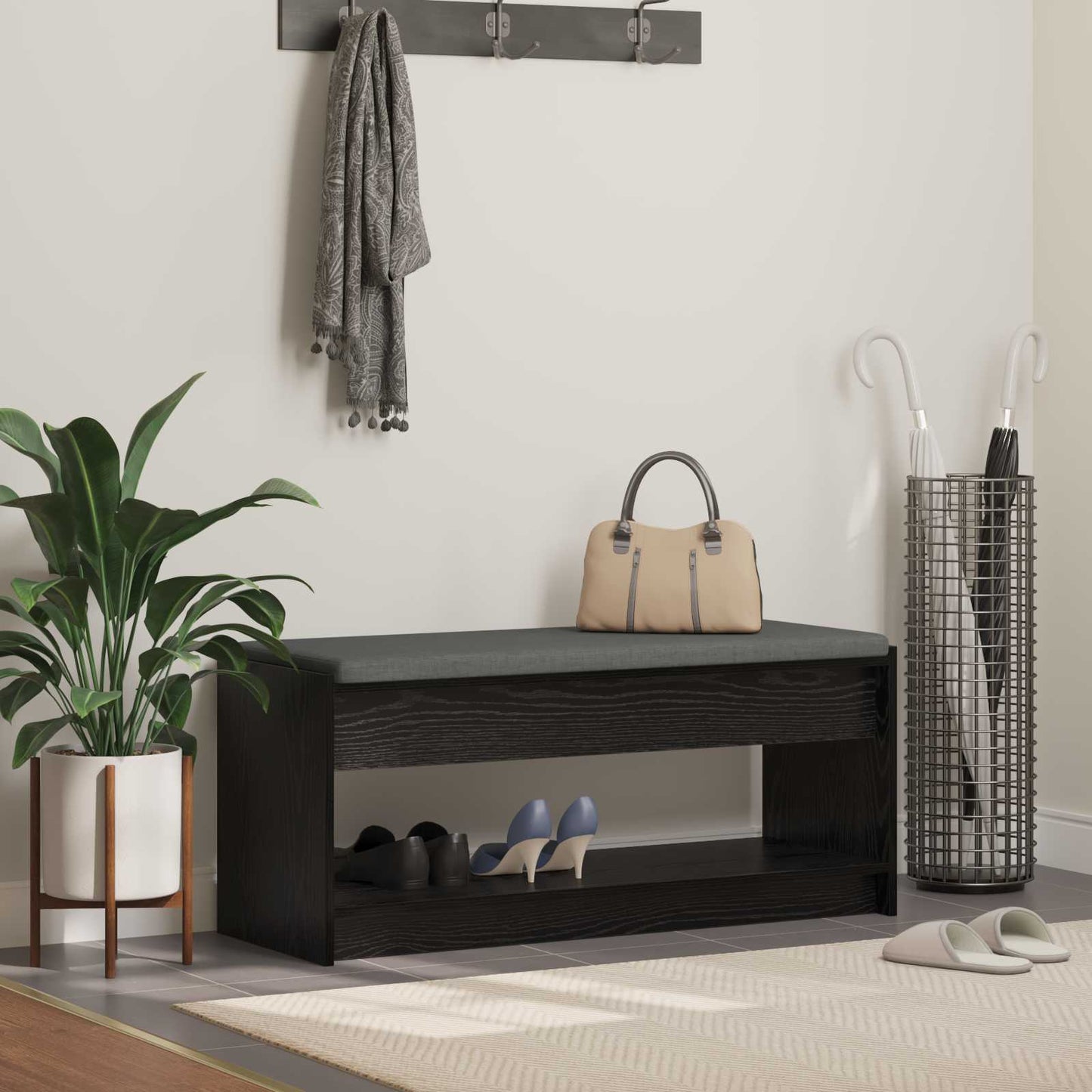 vidaXL Hall Bench Black Oak 103 x 38 x 45 cm 1