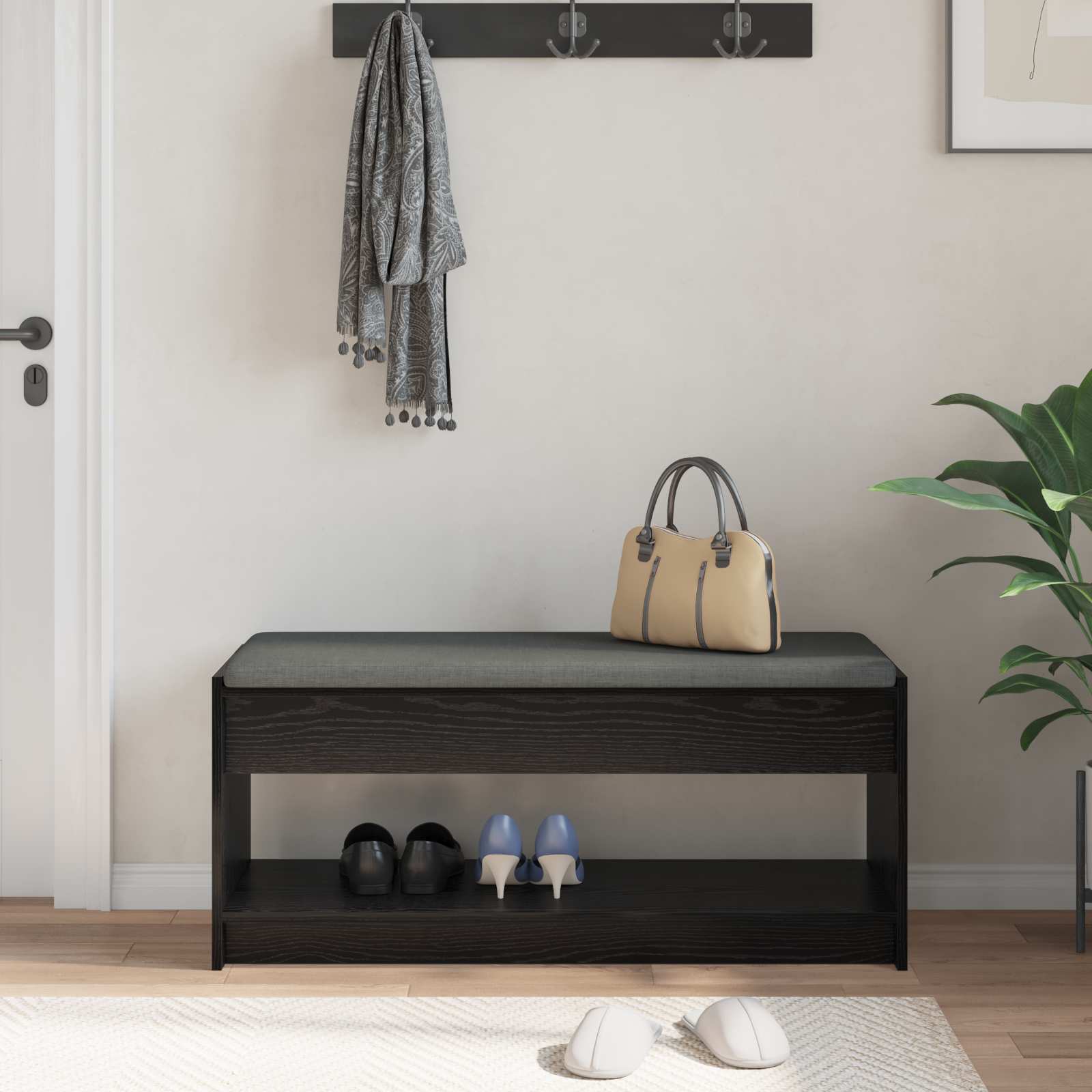 vidaXL Hall Bench Black Oak 103 x 38 x 45 cm 4