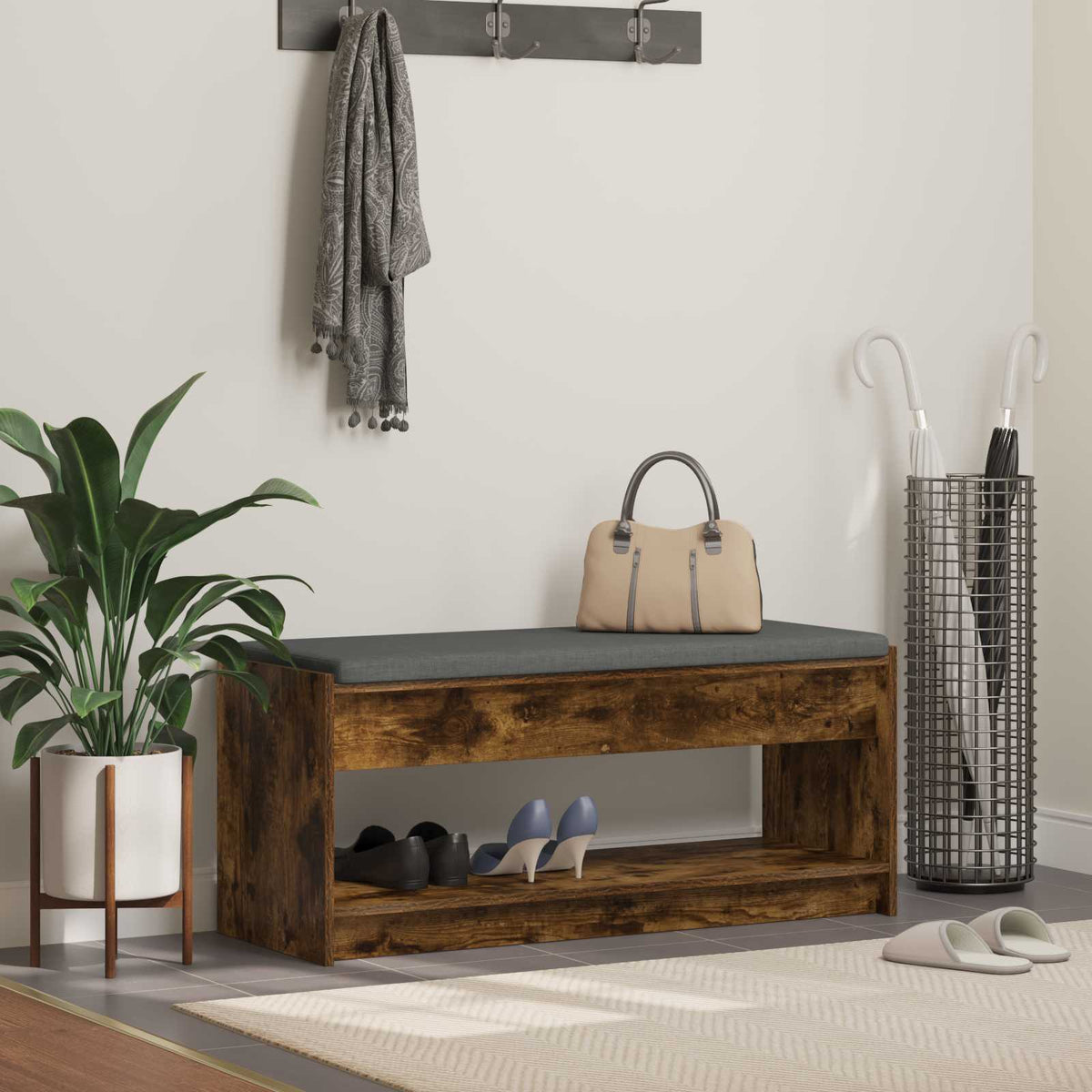 vidaXL Hall Bench Smoked Oak 103 x 38 x 45 cm 1